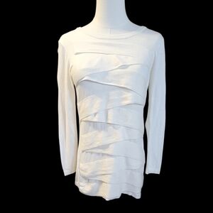 Vince Camuto White Layered Panel Long-Sleeve Top